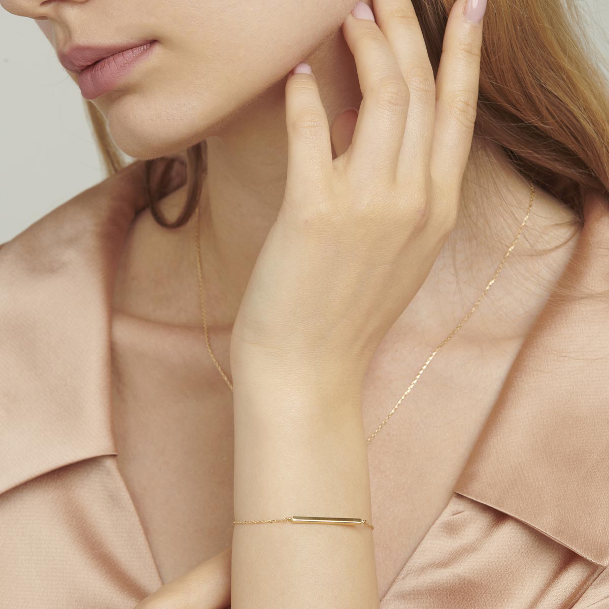 18ct Solid Gold Chain T Bar Bracelet for women