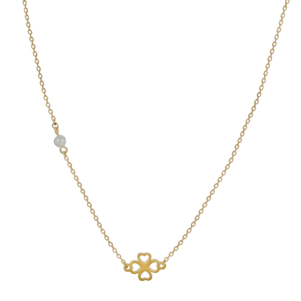 18ct Solid Yellow Gold Clover Pearl Necklace