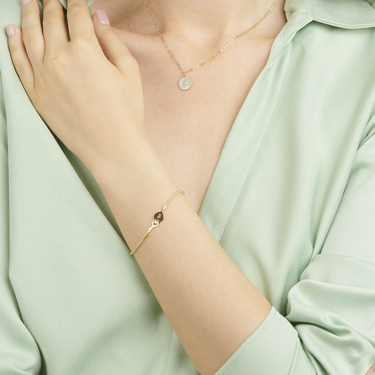 18ct Yellow Gold Heart Lock & Key Bracelet