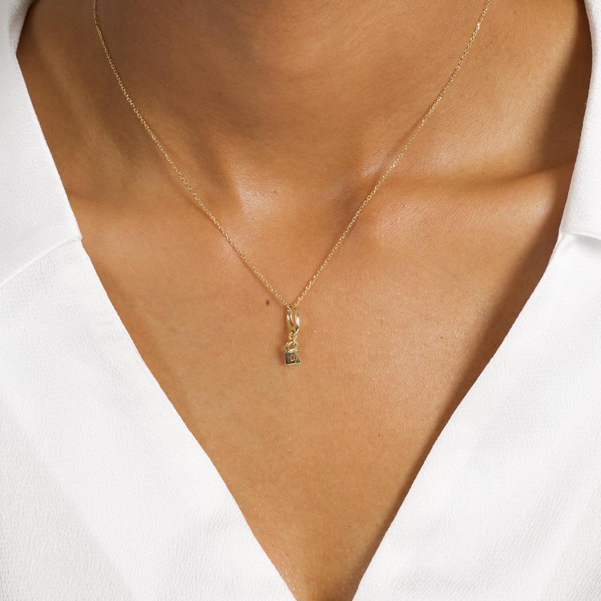 18ct Yellow Gold Mini Lock & Key Charm Necklace