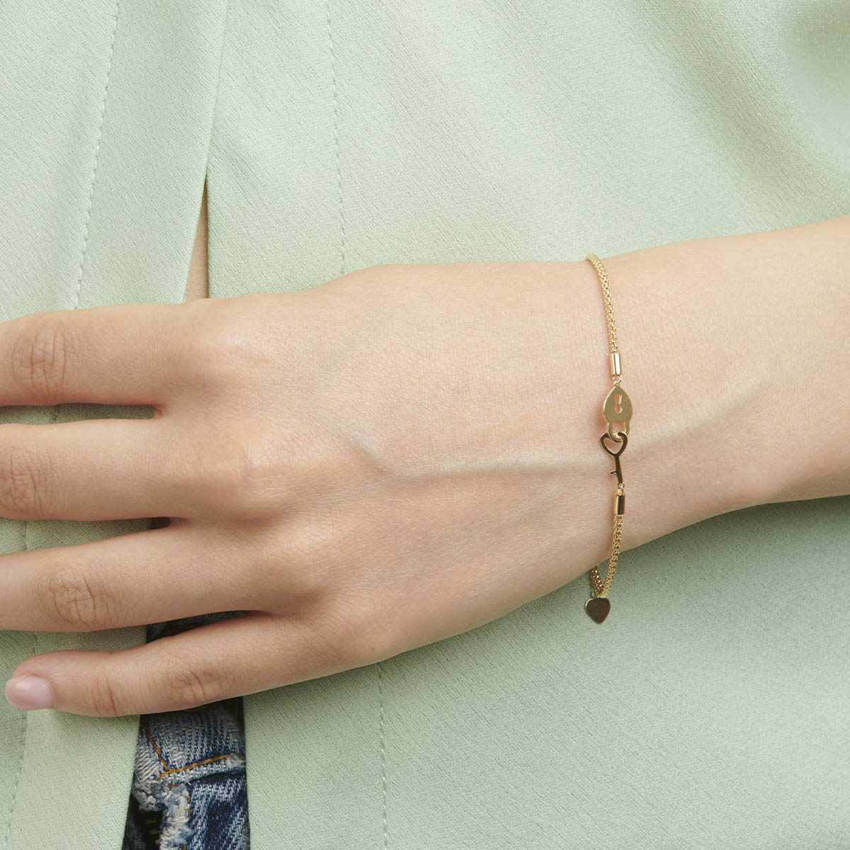 18ct Yellow Gold Heart Lock & Key Bracelet