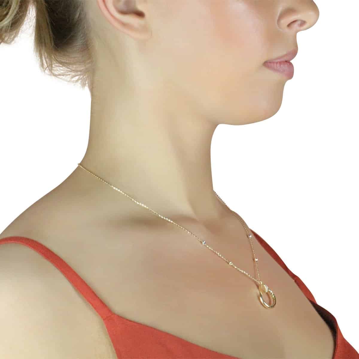 Gia Harper 18ct Gold Pendant Necklace Worn By A Model Side View