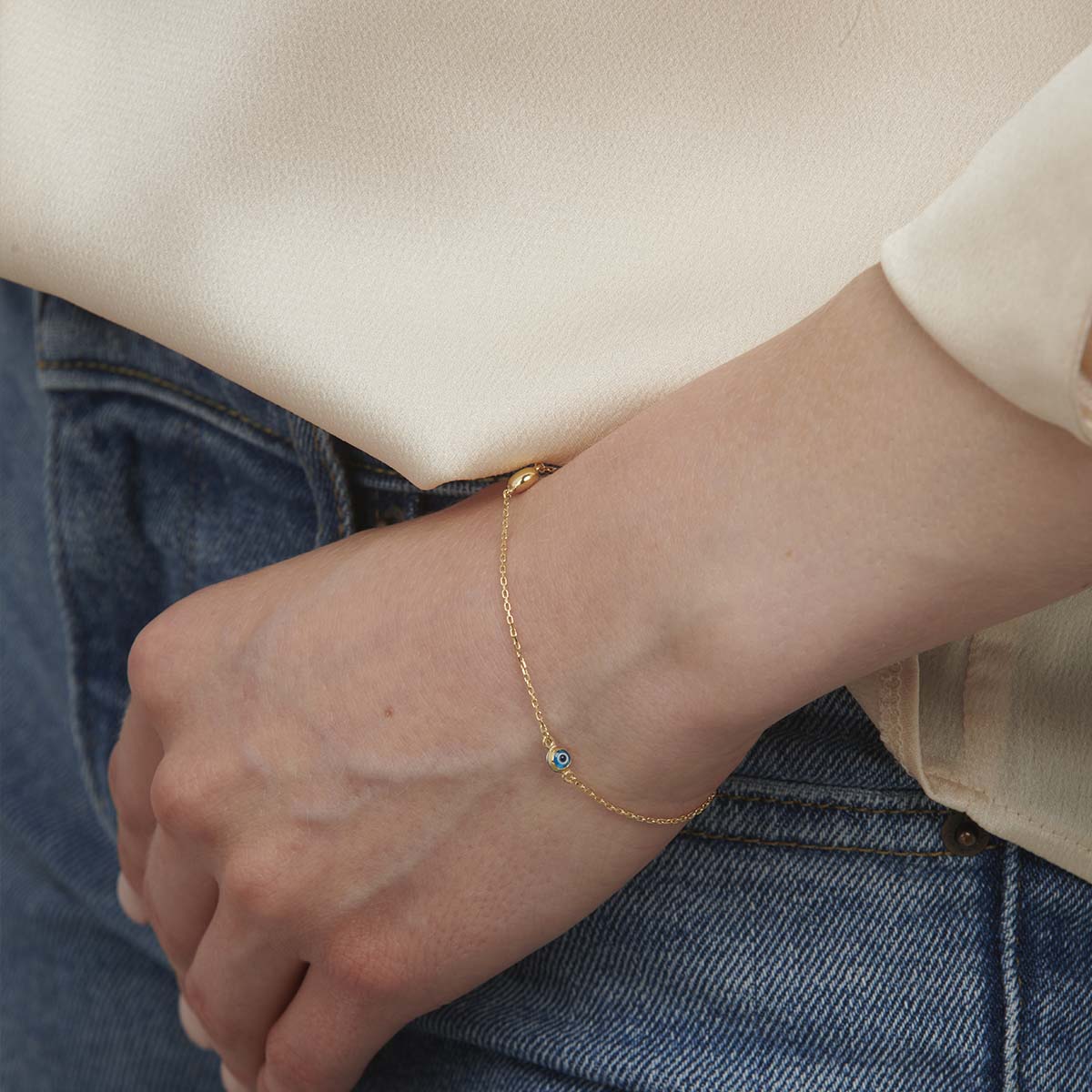 18ct Solid Gold Evil Eye Bracelet