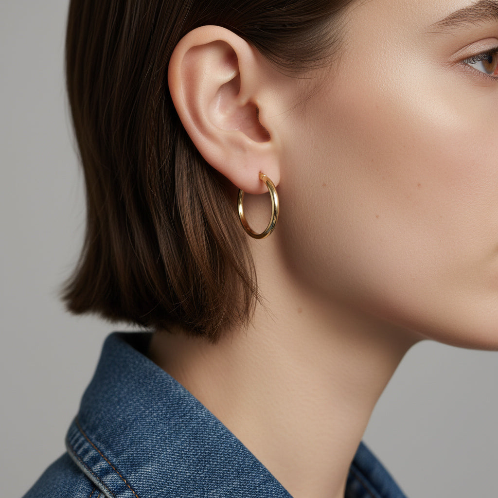 18ct Solid Gold Large Gold Hoop Earrings