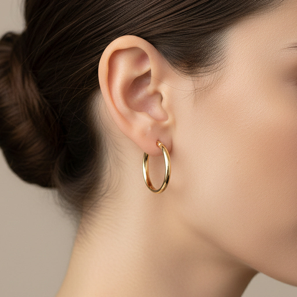18ct Solid Gold Large Gold Hoop Earrings