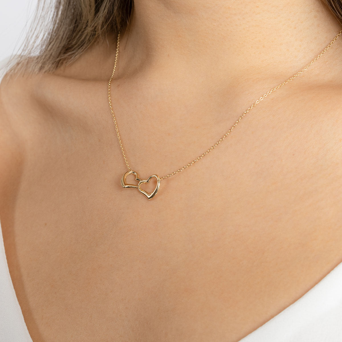 18ct Yellow Gold Double Heart Necklace