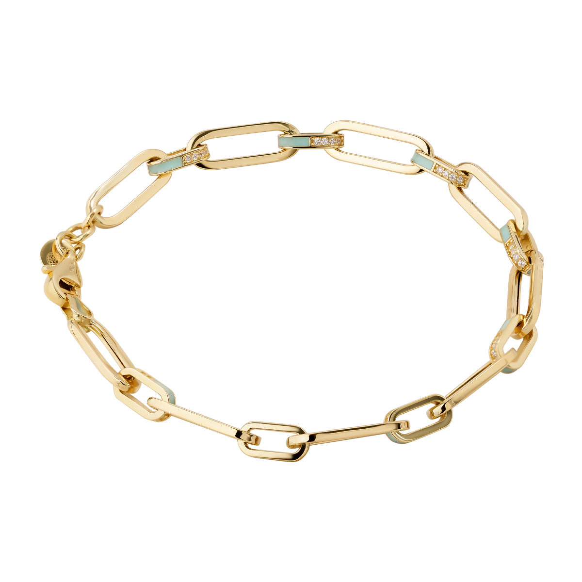 18ct Yellow Aqua Enamel Link Chain Bracelet