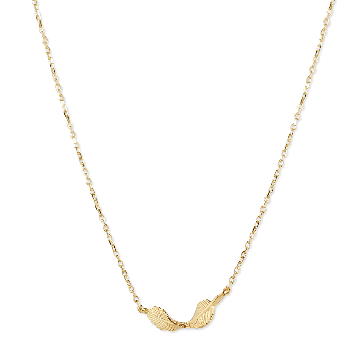 18ct Solid Yellow Gold Feather Necklace