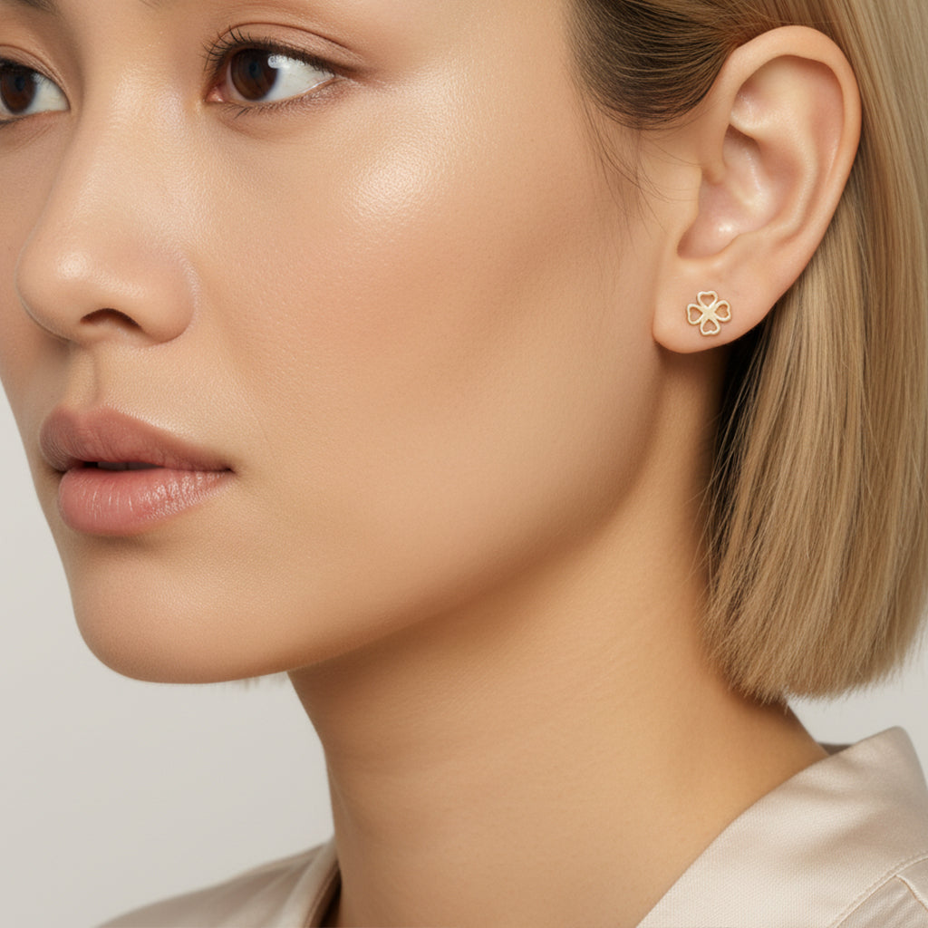 18ct Solid Gold Four-Leaf Clover Earrings