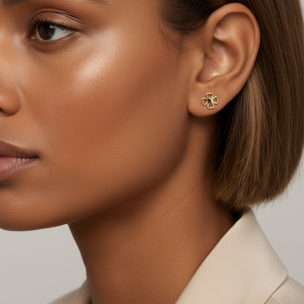 18ct Solid Gold Four-Leaf Clover Earrings
