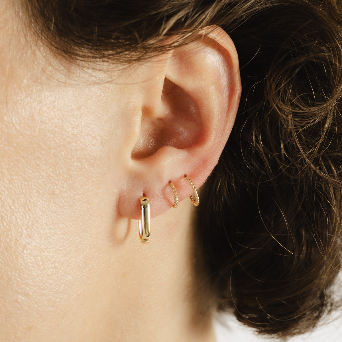 Small Block Gold Hoop Earrings