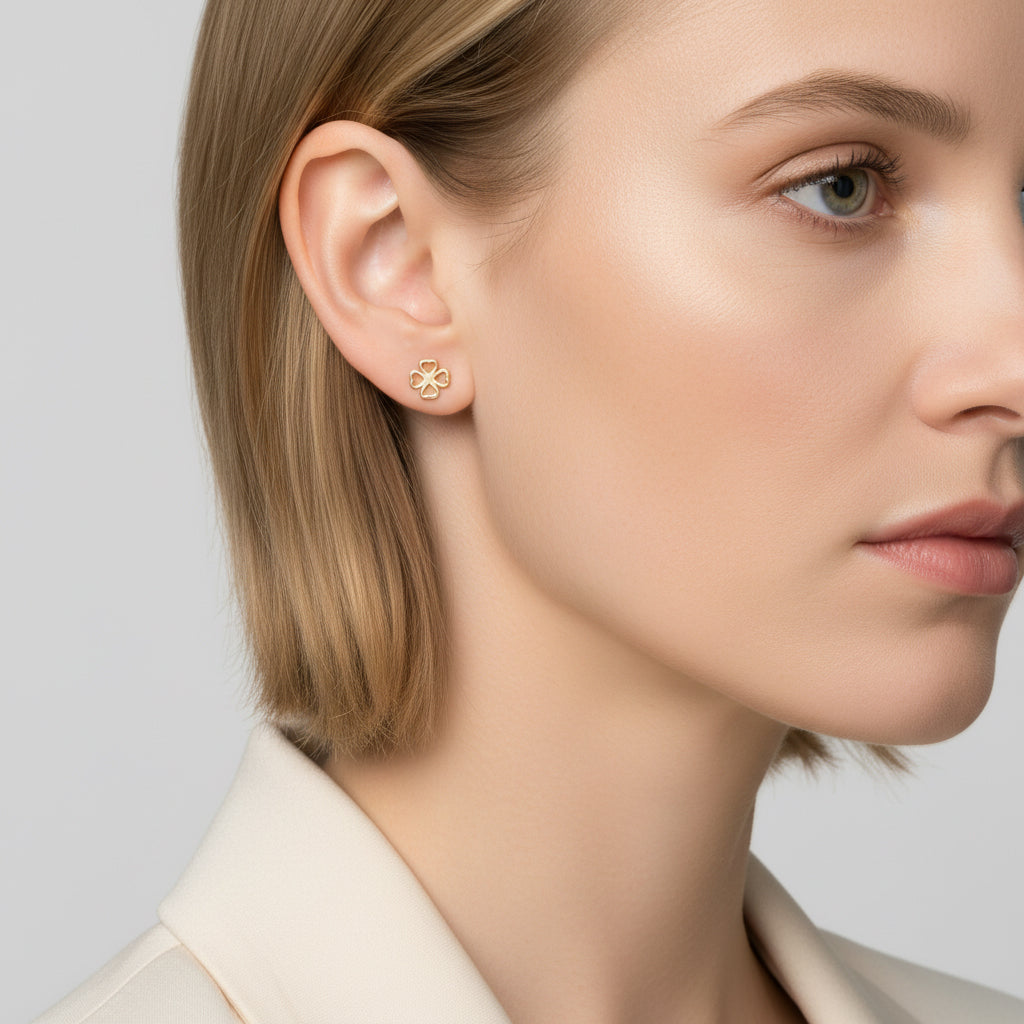 18ct Solid Gold Four-Leaf Clover Earrings