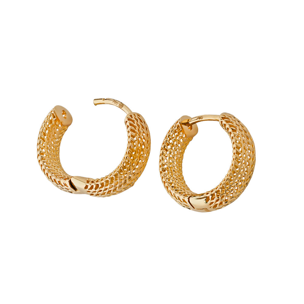 18ct Solid Gold Net Hoop Earrings