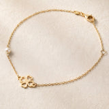 18ct Yellow gold clover pearl chain bracelet