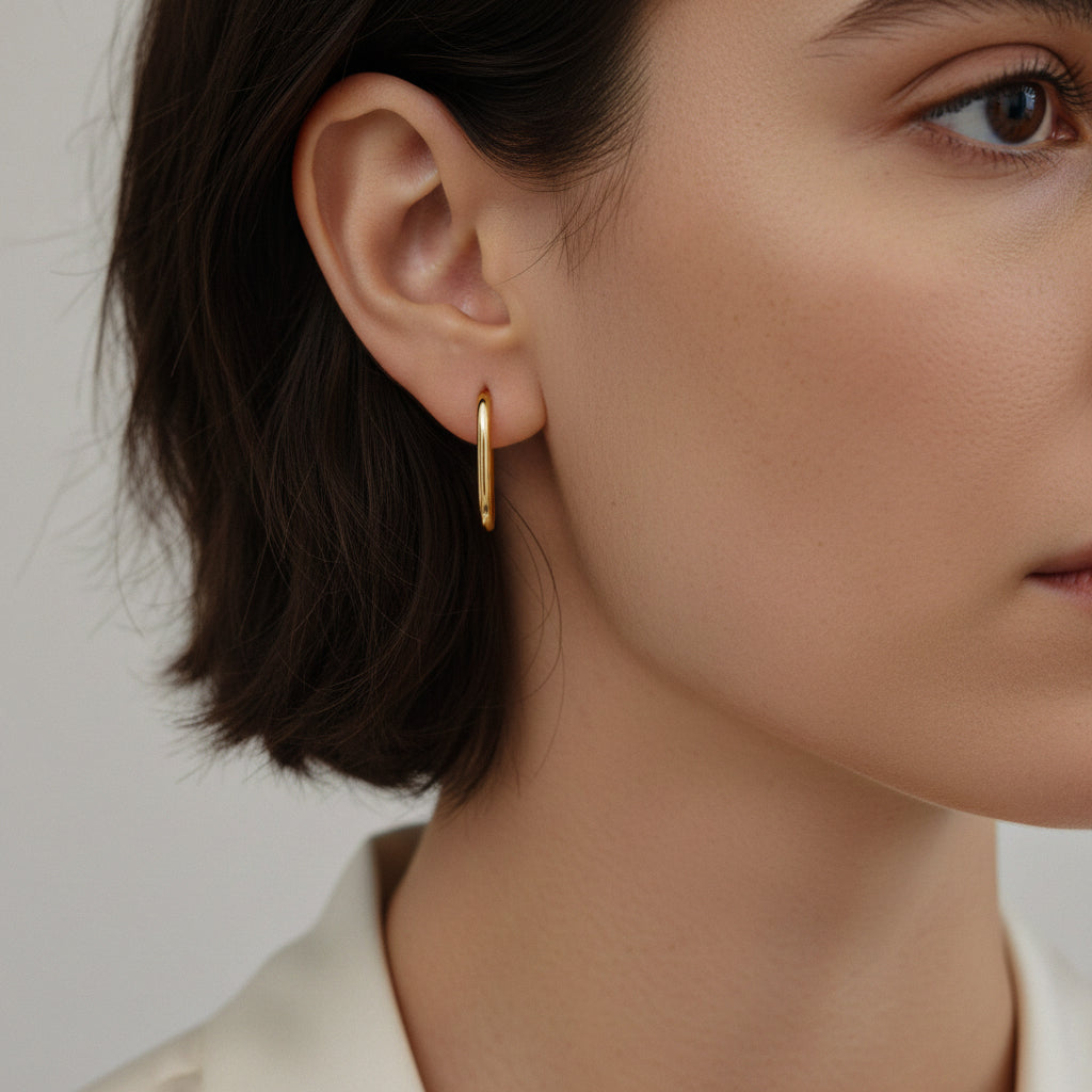 18ct Yellow Gold Large Paperclip Hoop Earrings