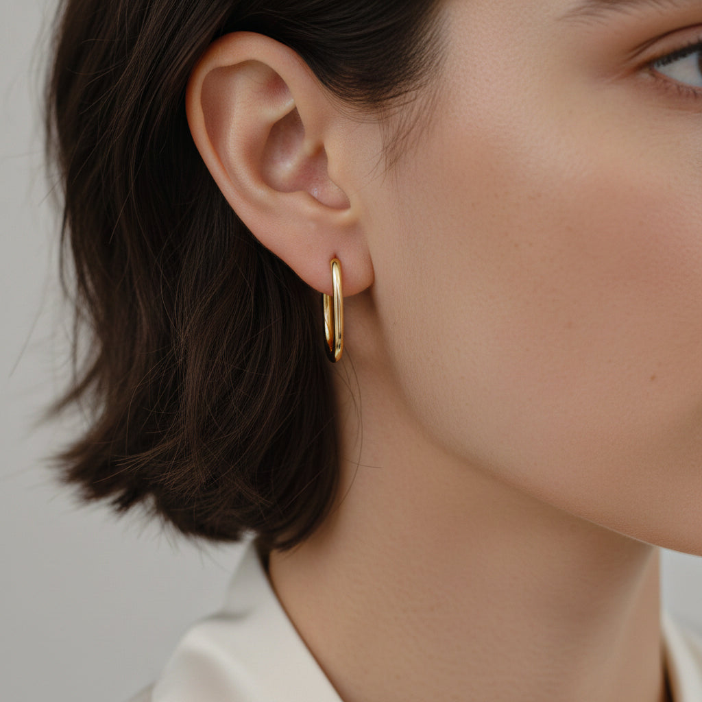 18ct Yellow Gold Large Paperclip Hoop Earrings