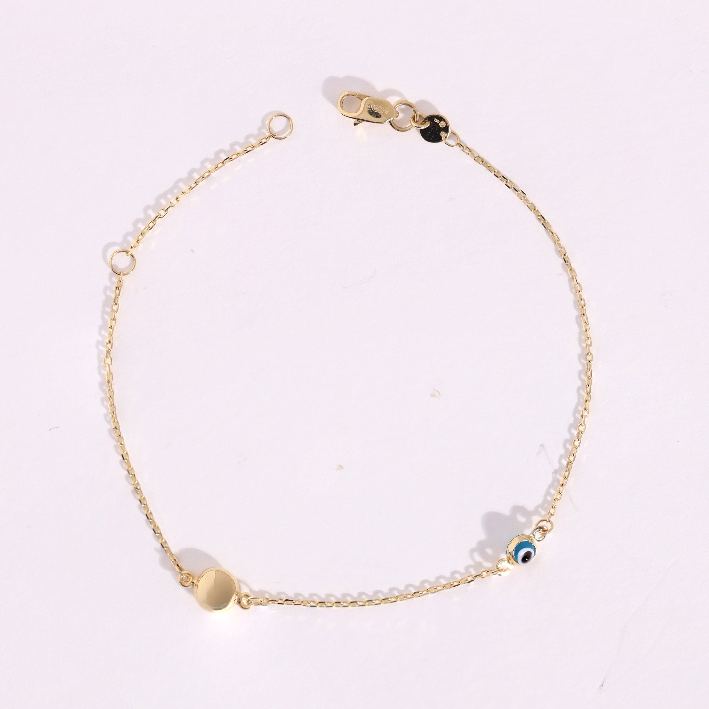 18ct Solid Gold Evil Eye Bracelet