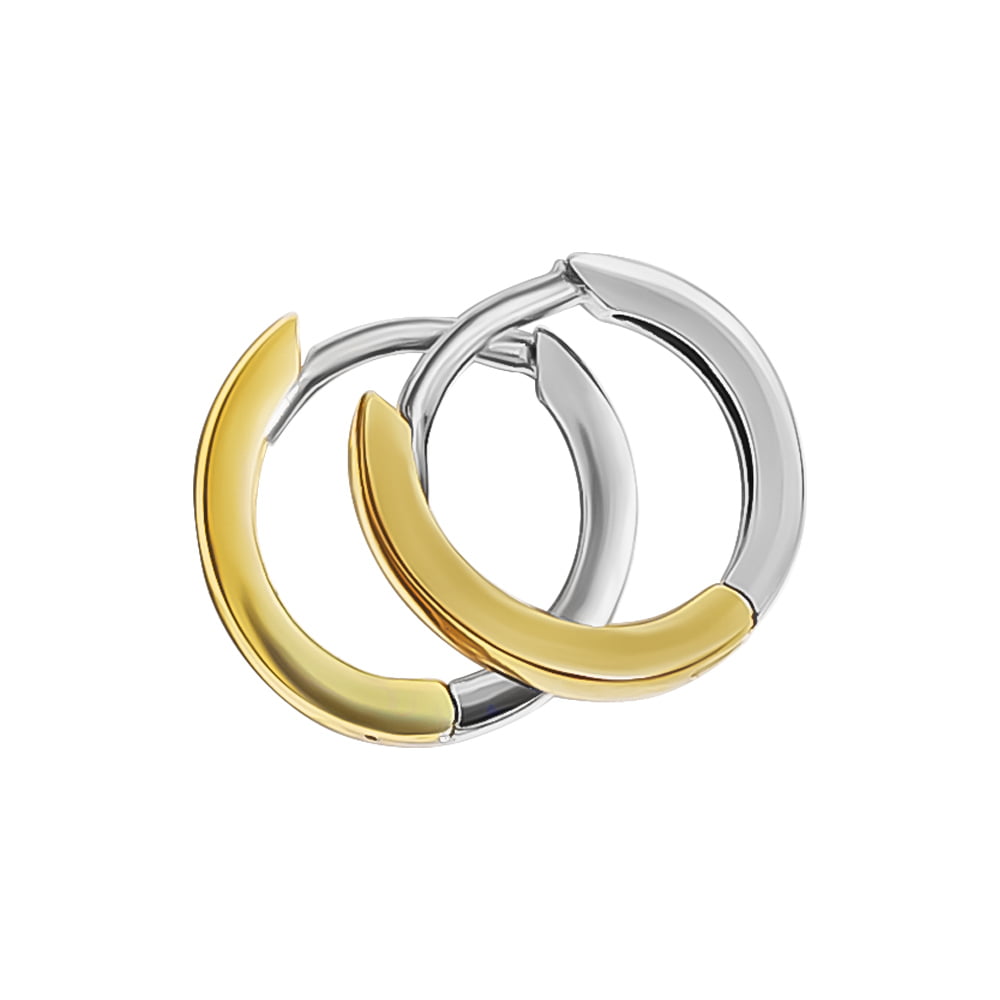 18ct Solid Gold 7mm Thick Hoop Earrings two tone