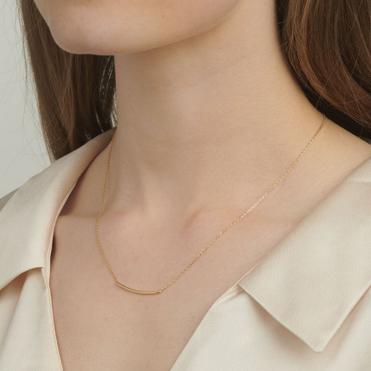 18ct Solid Gold Curved Bar Chain Necklace