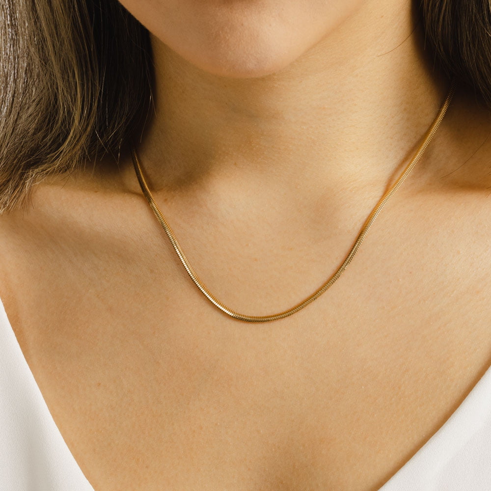 18ct Solid Gold Flat Herringbone Chain Necklace-1
