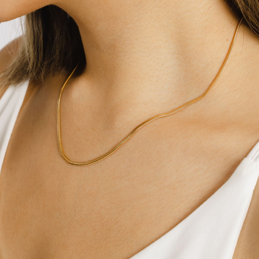 18ct Solid Gold Flat Herringbone Chain Necklace-2