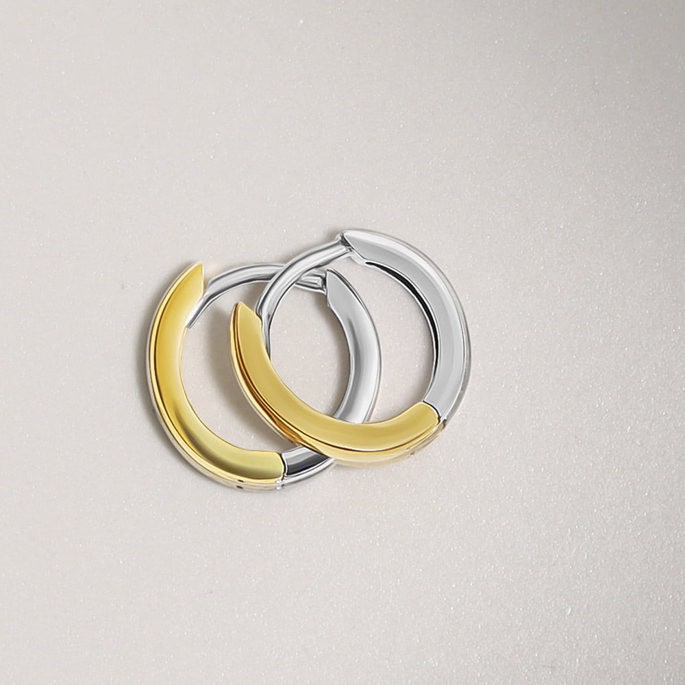 18ct Solid Two Tone Gold 7mm Thick Hoop Earrings