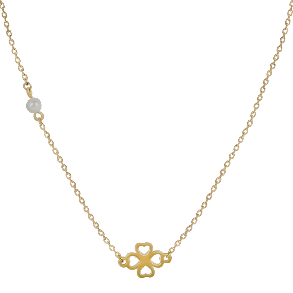 18ct Solid Yellow Gold Clover Pearl Necklace.1