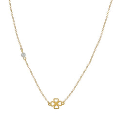 18ct Solid Yellow Gold Clover Pearl Necklace