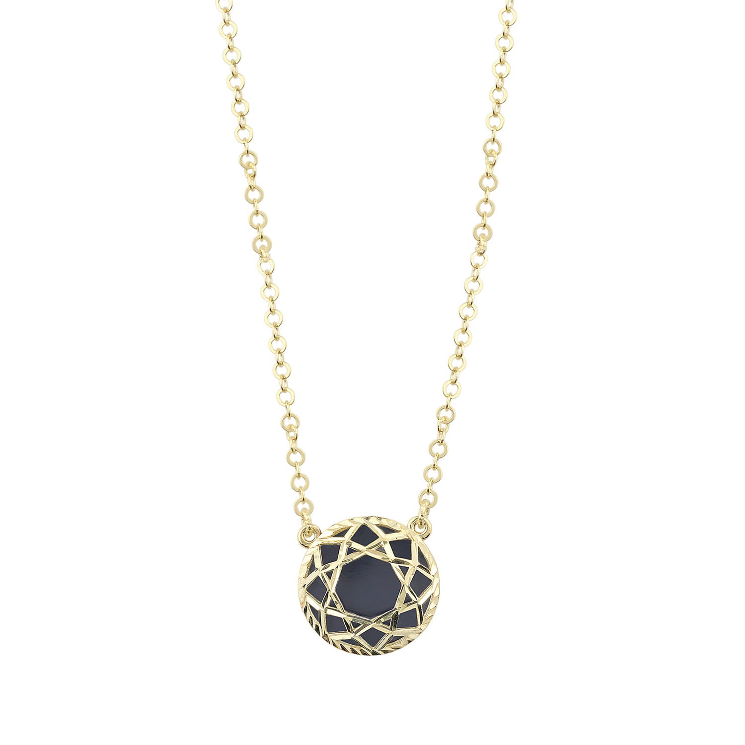 18ct Yellow Gold Black Circle Pendant Necklace