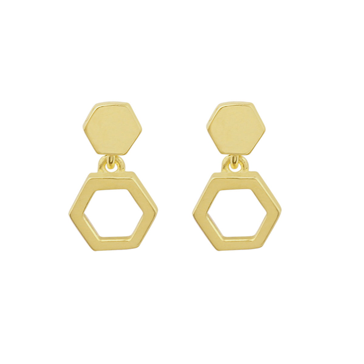 18ct Yellow Gold Hexagon Drop Earrings