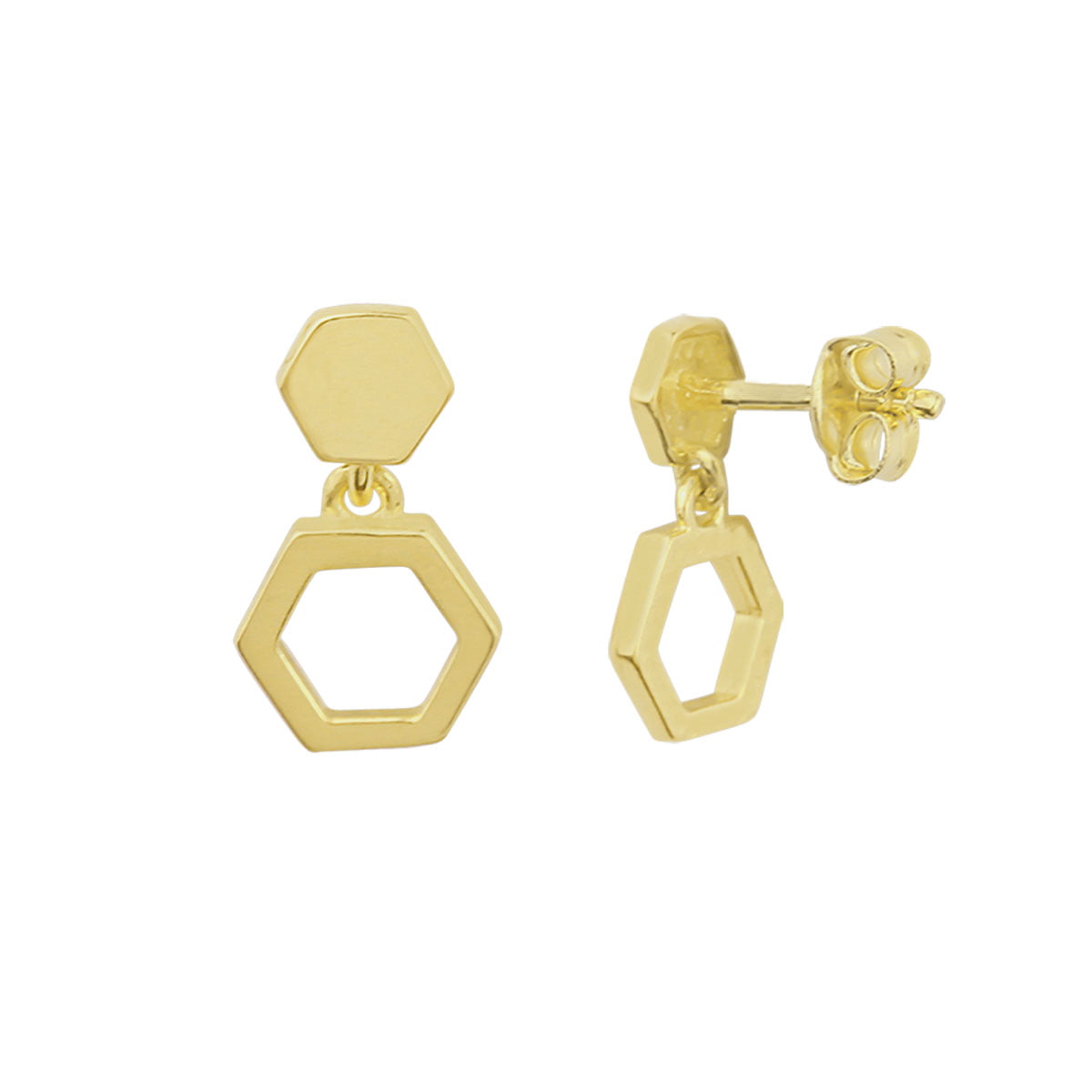 18ct Yellow Gold Hexagon Stud Earrings