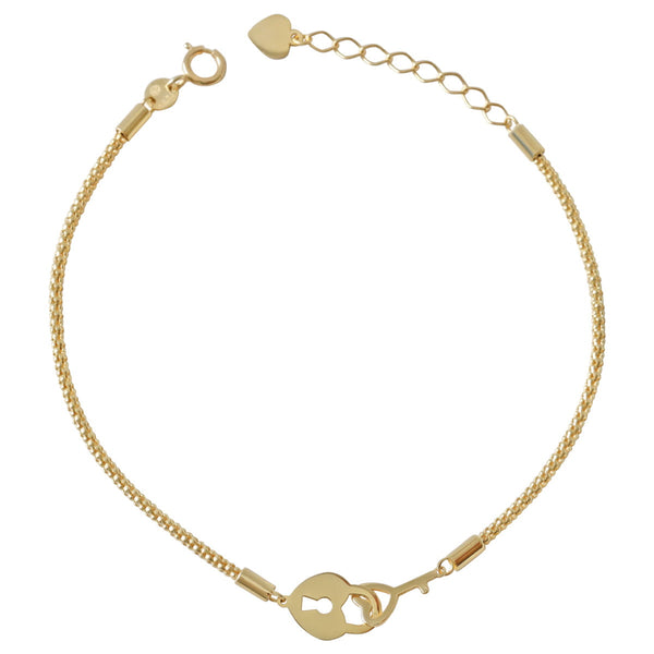18ct Yellow Gold Heart Lock Key Bracelet