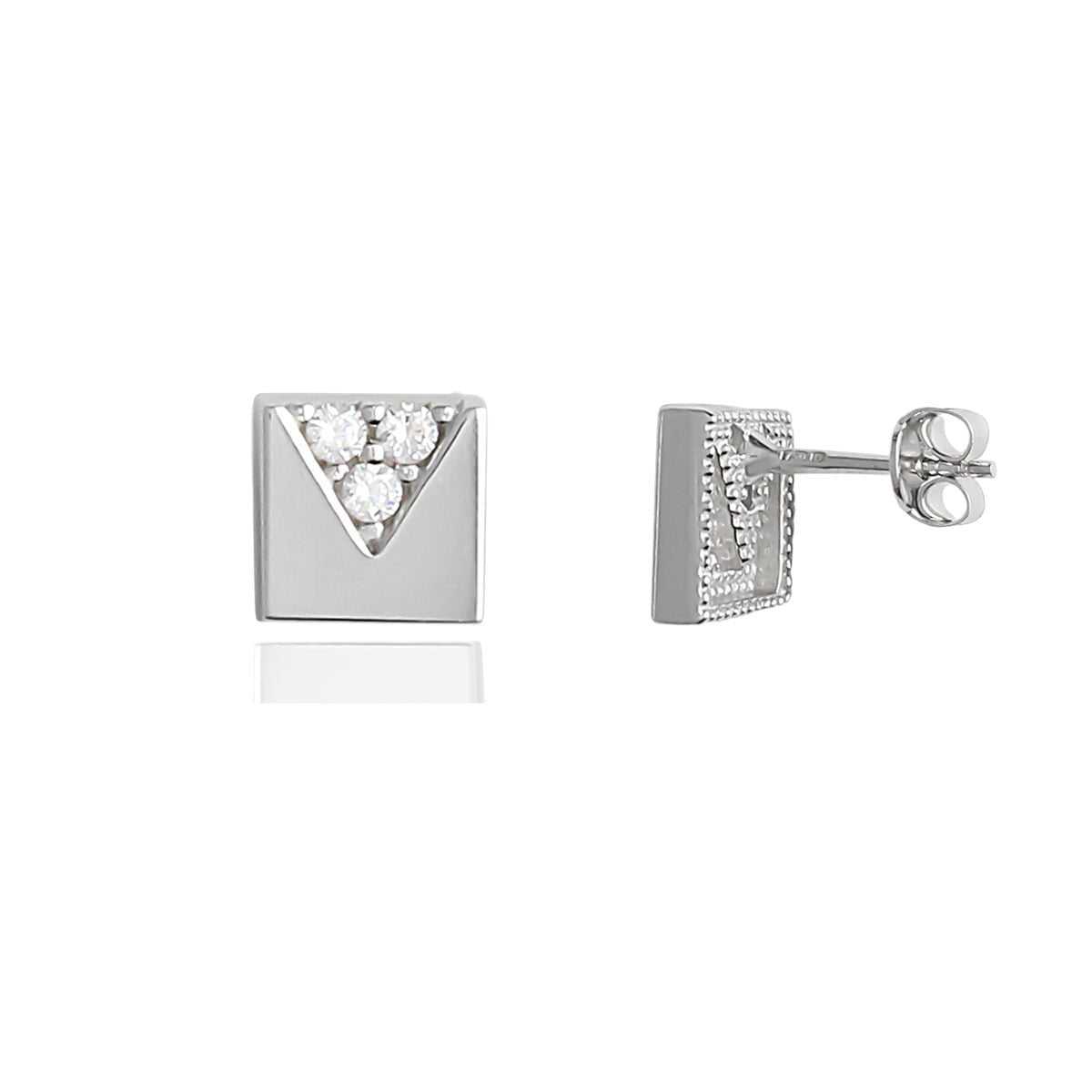 3313 Gia Square Triangle 18ct White Gold Stud Earrings 1