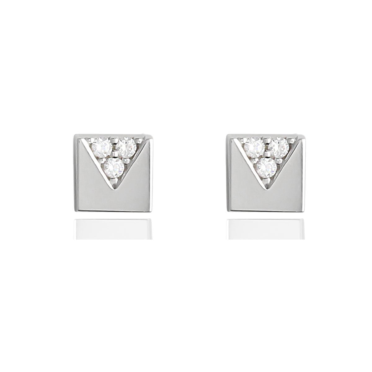 3313 Gia Square Triangle 18ct White Gold Stud Earrings