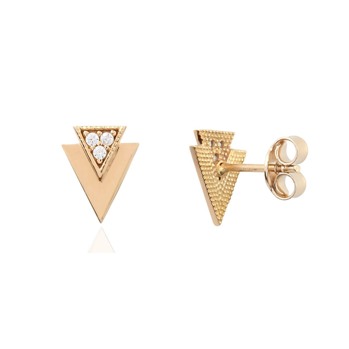 18ct Rose Gold Double Triangle Stud Earrings