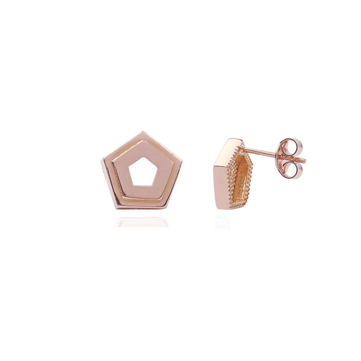 Noemi 18ct Rose Gold Pentagon Stud Earrings