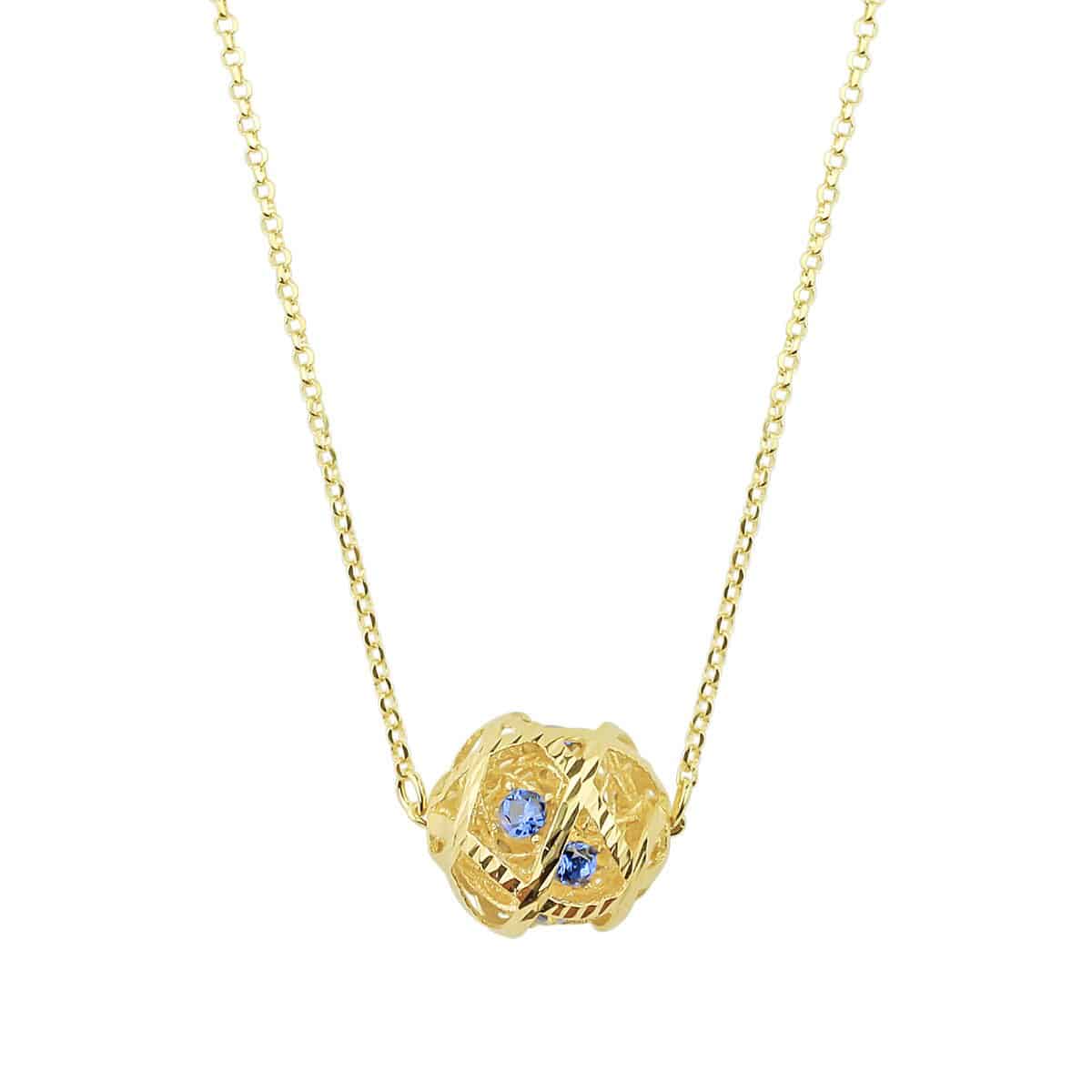 18ct Blue Stone Sphere Yellow Gold Necklace