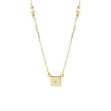 18ct Yellow Gold Pearl Square Pendant Necklace