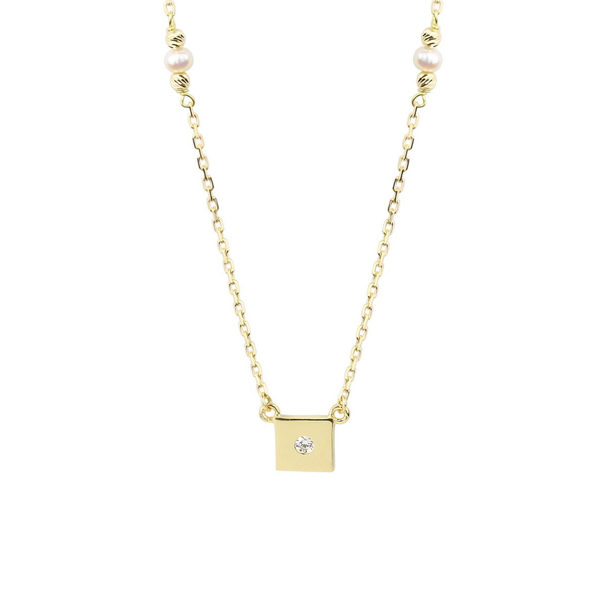Pearl Square 18ct Gold Pendant Necklace