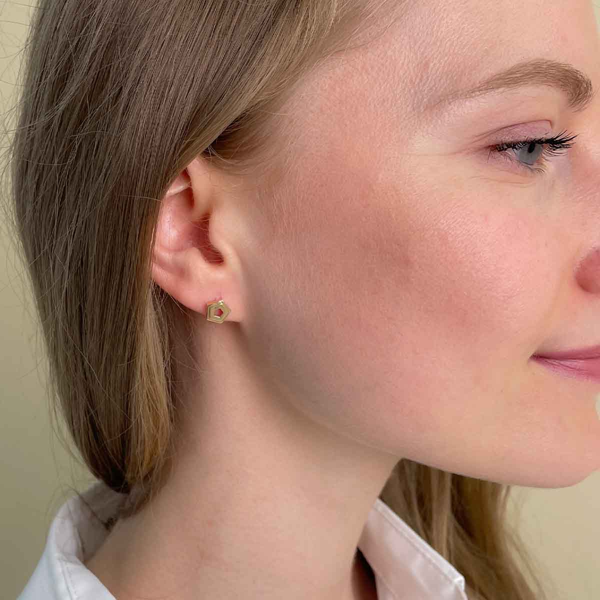 rose gold pentagon stud earrings